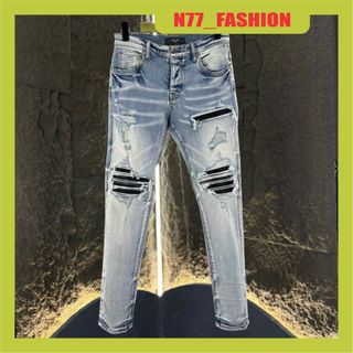 Quần jean nam boy phố rách xanh xướt VÁ DA form đẹp chất bò cao cấp mẫu mới Hót Trend N77 FASHION