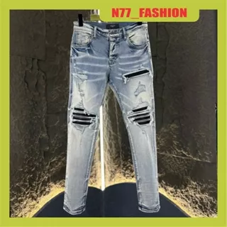 Quần jean nam boy phố rách xanh xướt VÁ DA form đẹp chất bò cao cấp mẫu mới Hót Trend N77 FASHION
