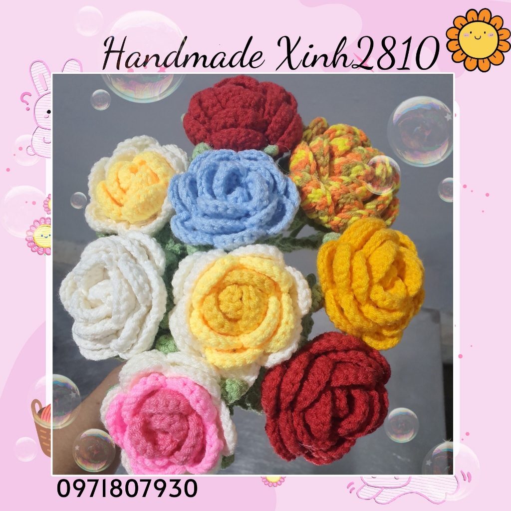 Hoa hồng len handmade xinh xắn nhiều màu sắc