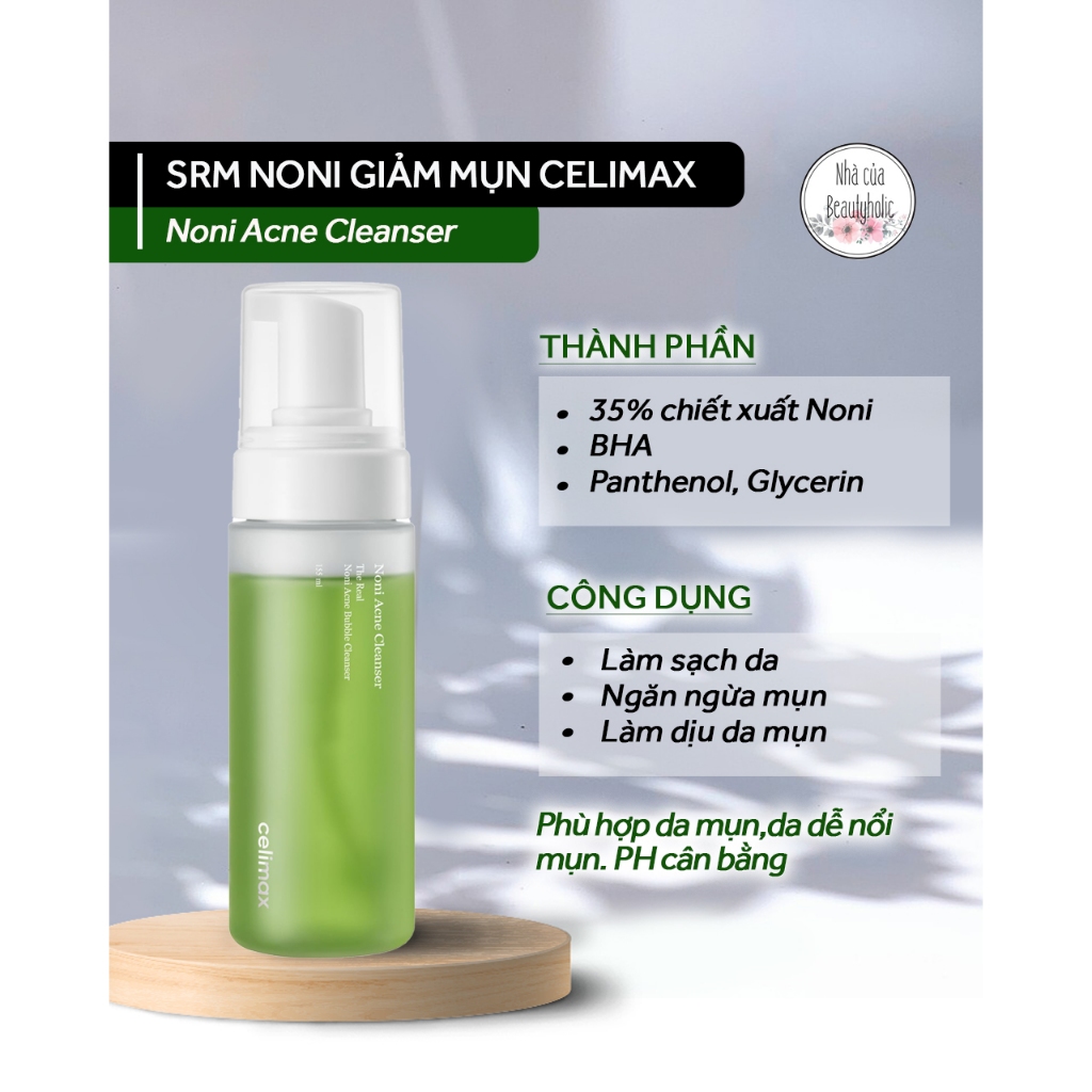 Sữa rữa mặt noni chăm sóc da mụn CELIMAX NONI ACNE BUBBLE CLEANSER
