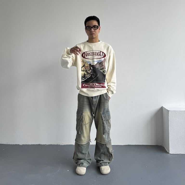 Áo nỉ nam nữ oversize CANDLES MOTEL SWEATER chất liệu nỉ cua 440gsm in hình chính hãng