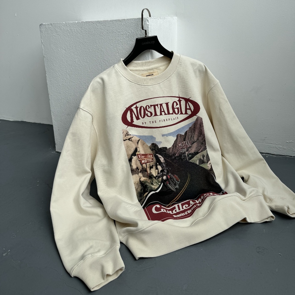 Áo nỉ nam nữ oversize CANDLES MOTEL SWEATER chất liệu nỉ cua 440gsm in hình chính hãng