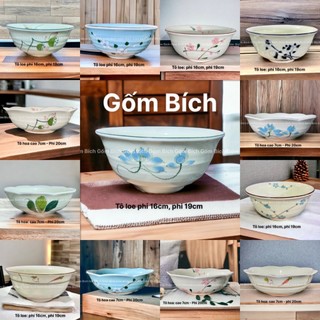 Bát tô sứ tô canh miệng hoa, miệng loe nhiều mẫu men kem vẽ tay gốm sứ bát tràng - gốm bích