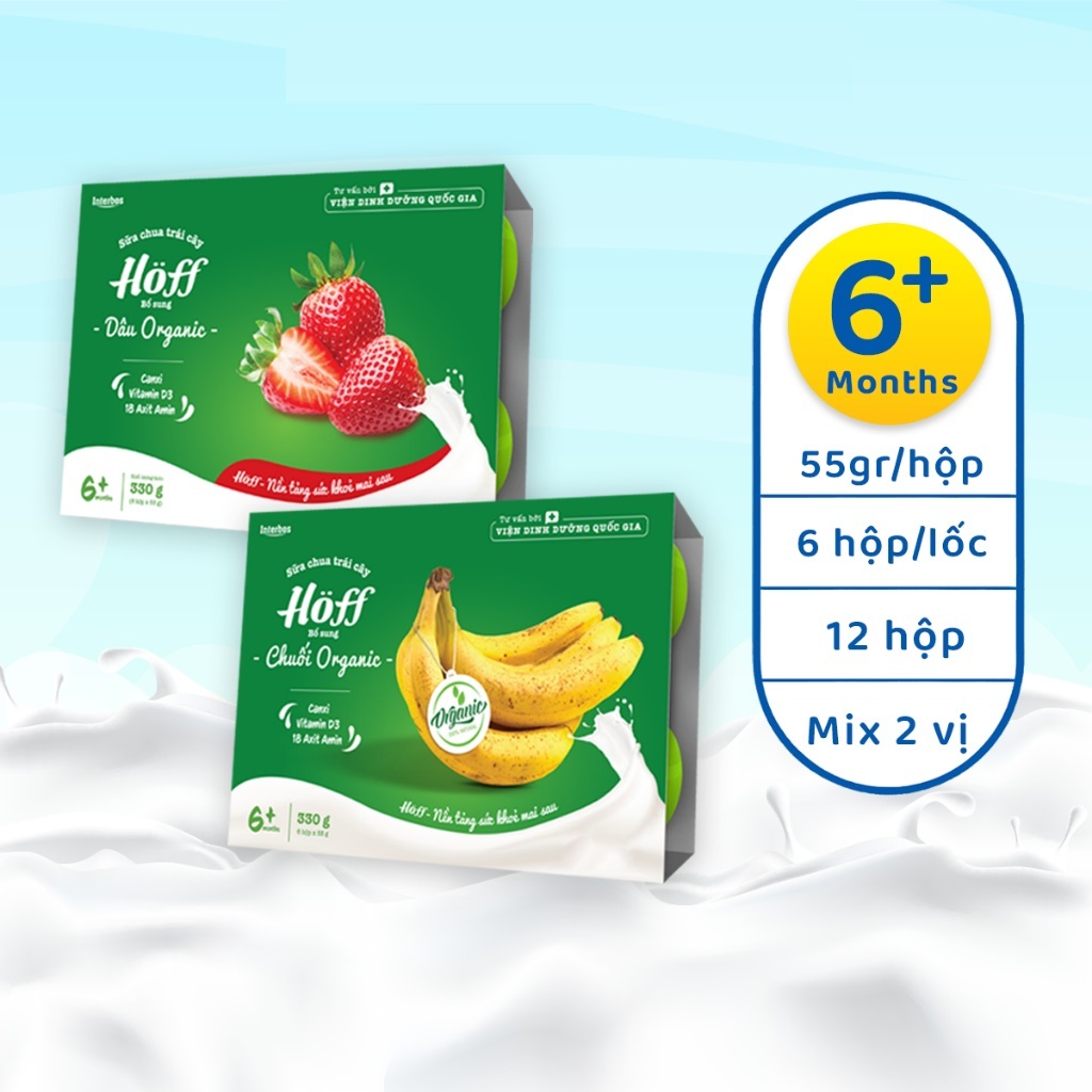 Sữa chua trái cây Hoff  ORGANIC cho bé từ 6 tháng tuổi, bổ sung vitamin, D3,b18 loại axit amin - 1 LỐC