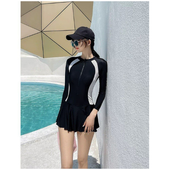 Đồ bơi liền thân nữ Bikini một mảnh kín đáo dạng váy đi biển áo tắm khóa zip tay ngắn & dài size S - 2XL The Queen 082 | BigBuy360 - bigbuy360.vn