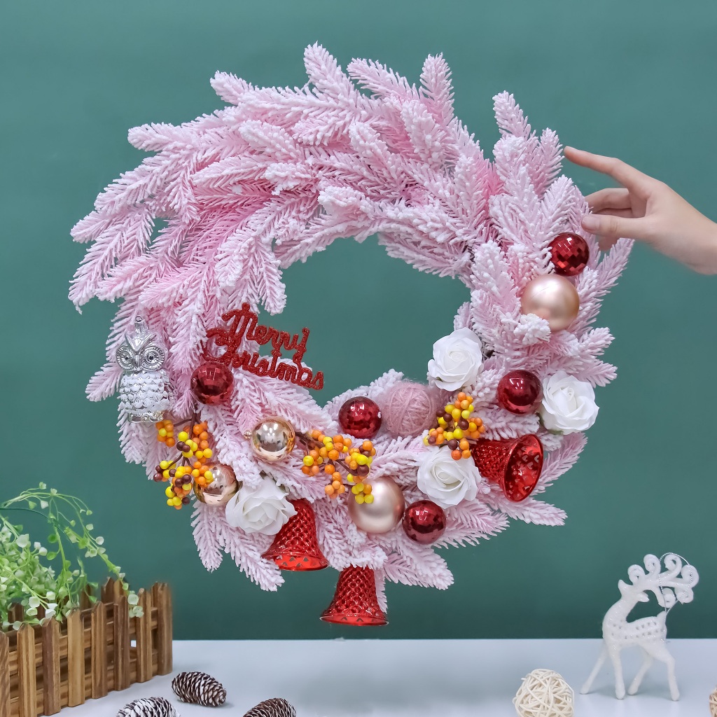 Vòng Hoa D154 40CM Trang Trí Noel Kèm Đèn, Vòng Nguyệt Quế Trang Trí Giáng Sinh