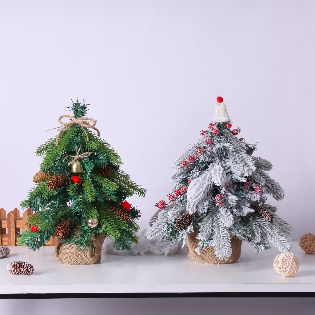 Cây Thông Nhí Hình Nón Lá PE Cây Thông 40cm Trang Trí Giáng Sinh Cây Thông Noel (Kèm Đèn)