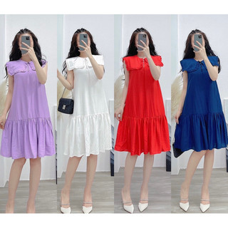 GDV0076 váy tơ đũi suông đuôi cá 2 lớp bèo cổ cho nữ