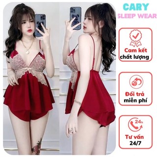 Đồ ngủ 2 dây sexy có mút ngực viền ren ngực chất voan mặc nhà mát mẻ gợi cảm CARY