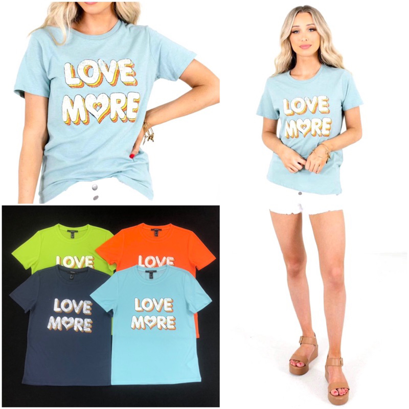 Áo thun form chuẩn basic cổ tròn thun cotton lụa mền mại in Love More, 4 màu