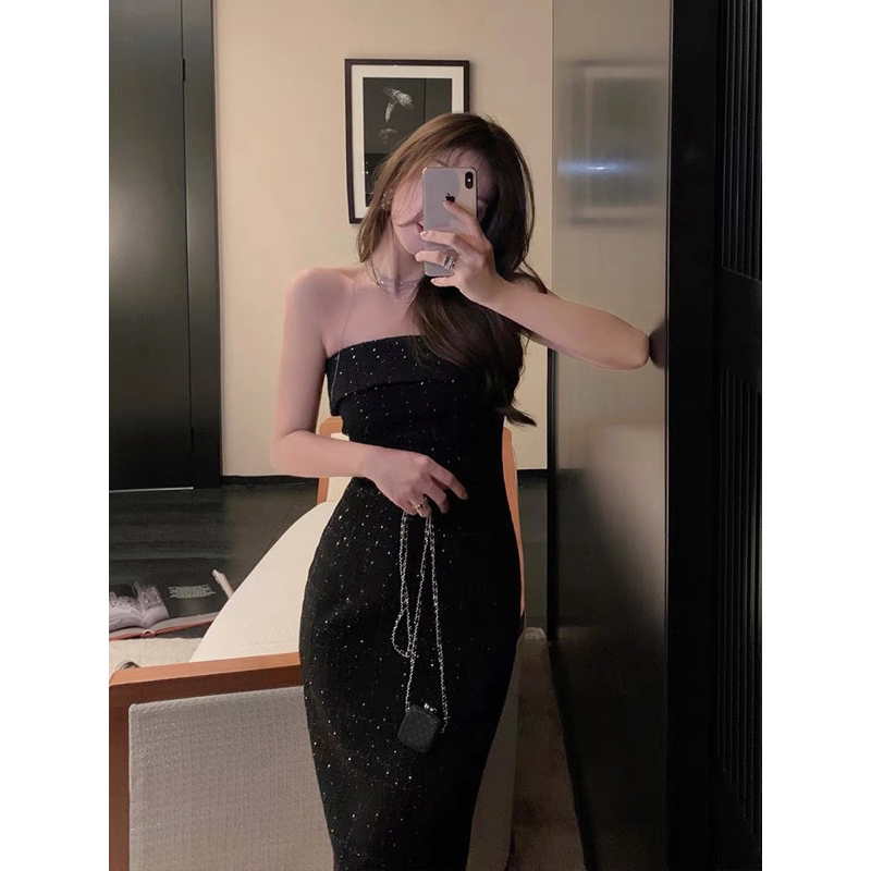 Váy Đầm Body Dạ Nhũ Ôm Quây Đen Sang Hot