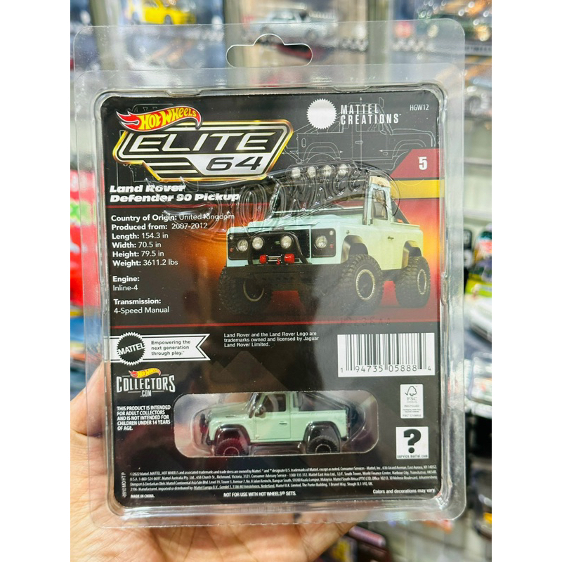 Hobby Store xe mô hình Hot Wheels Elite 64 The Land Rover Defender Pickup 90