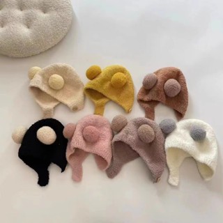 Mũ Len Lông Cừu Cho Bé 3-24 Tháng Quả Tròn Cài Cúc M56