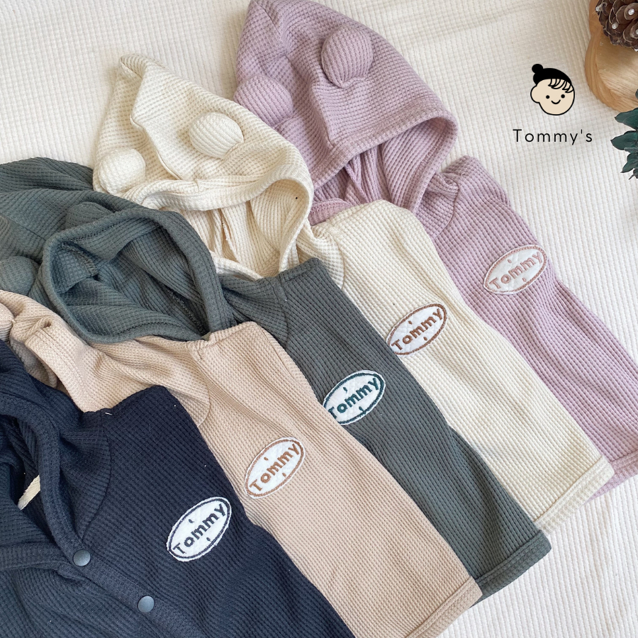 Áo khoác cardigan cho bé trai bé gái 0-2 tuổi chất liệu cotton tổ ong gấu thêu TOMMY HOUSE