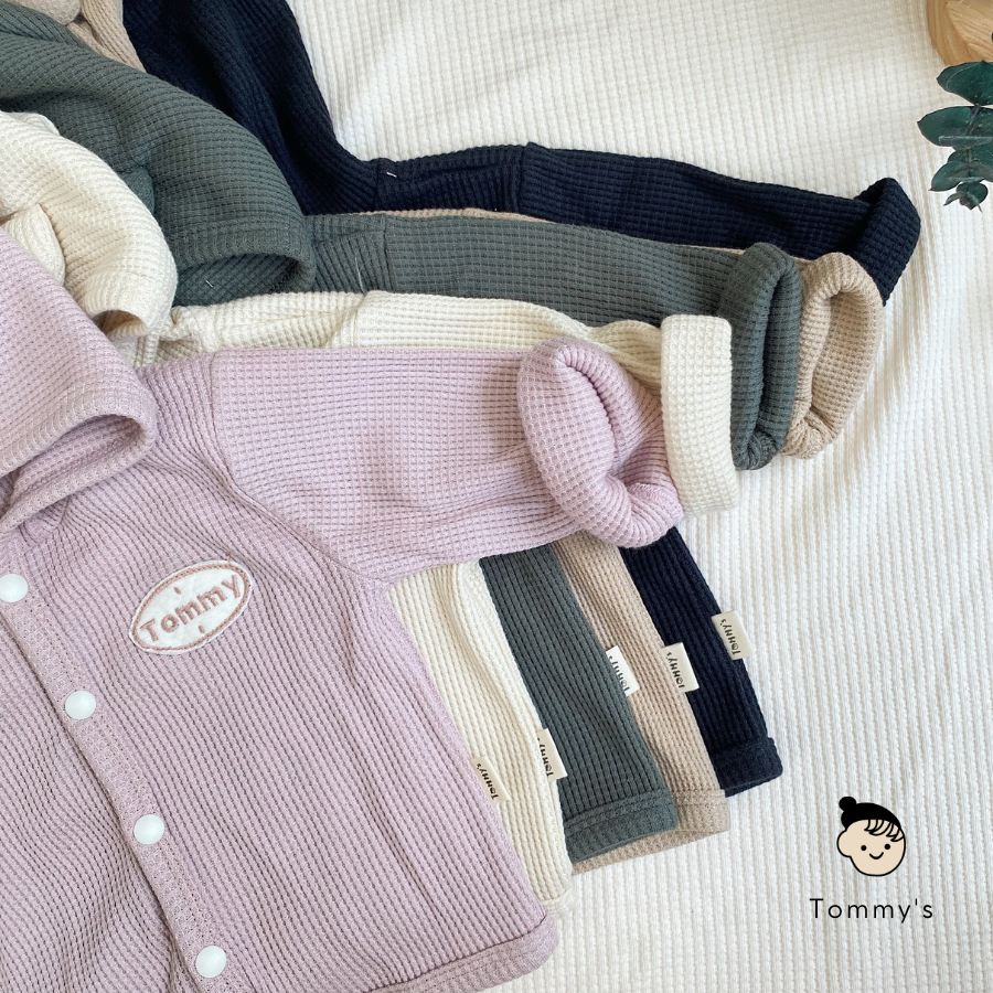 Áo khoác cardigan cho bé trai bé gái 0-2 tuổi chất liệu cotton tổ ong gấu thêu TOMMY HOUSE