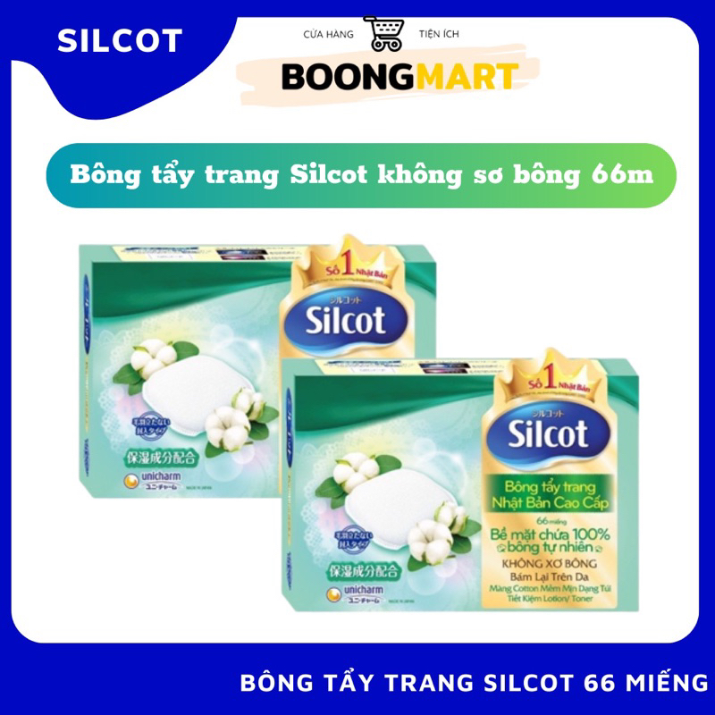 Bông tẩy trang Silcot không sơ bông xanh lá Nhật Bản hộp 66 miếng