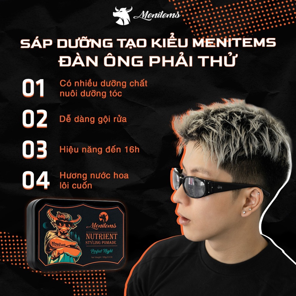 Sáp vuốt tóc Menitems Perfect Night, Tropical Wind, Gentle Blue, Trâu Xanh, Trâu Đỏ 50g/100g