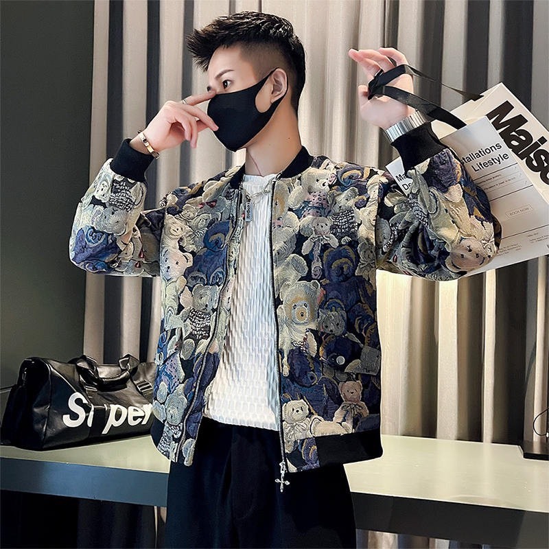 Áo bomber gấu thêu dệt 3D sắc nét hai lớp cổ cao