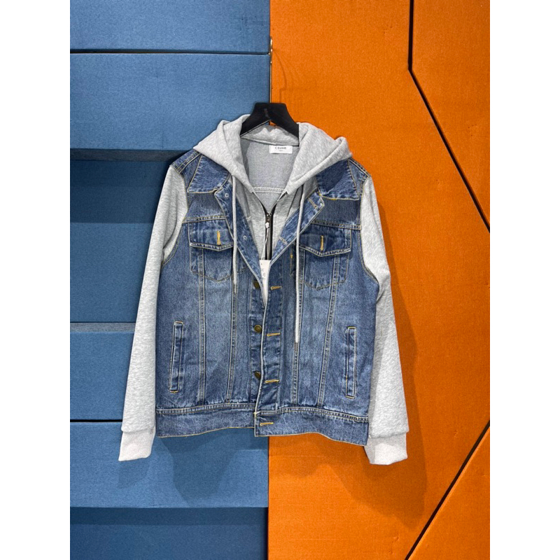 Áo Khoác Bò Mũ Nỉ CELlNE Cao Cấp tay bò tay nỉ siêu hot