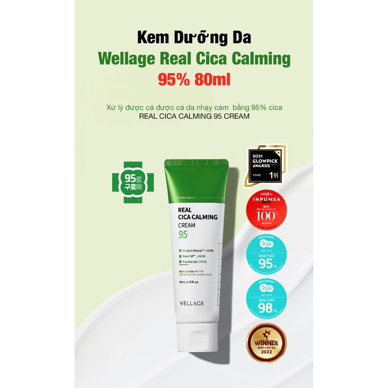 Kem dưỡng da WELLAGE Real Cica Calming 95 Cream 80ml