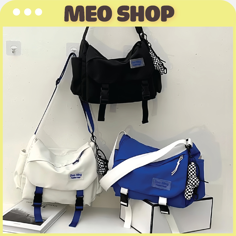 Túi đeo chéo Nam Nữ LOGO xanh, Cặp đeo chéo Nam Nữ vải Bố cao cấp Thời trang Hàn Quốc đi học đi chơi tiện lợi