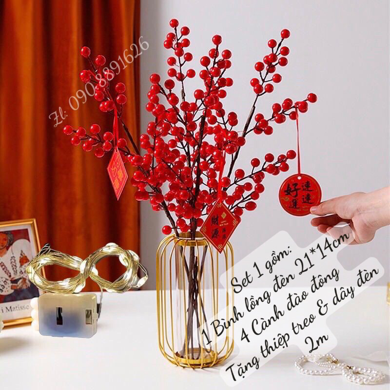 Bình đào đông Tết 2024 may mắn mạ vàng chào Xuân 2024