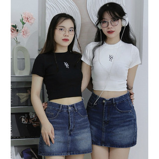 Áo croptop tay ngắn cổ tròn RISHIMA chữ KSTT siêu tôn dáng