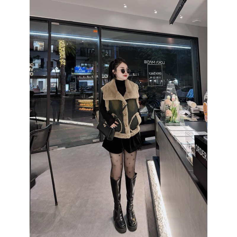 Áo Gile JEAN-phối lông dầy dặn QCl1 ảnh thật