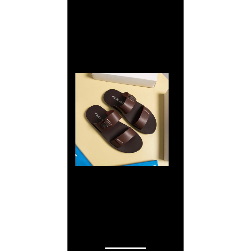 Dép nam quai ngang Polite - art da bò cao cấp 2 màu