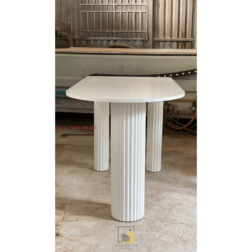 Bàn ăn, bàn làm việc decor, chân trụ sóng tròn. Bàn gỗ MDF phủ melamine, sơn trắng PU. Nhiều kích thước, bàn đẹp hot2023