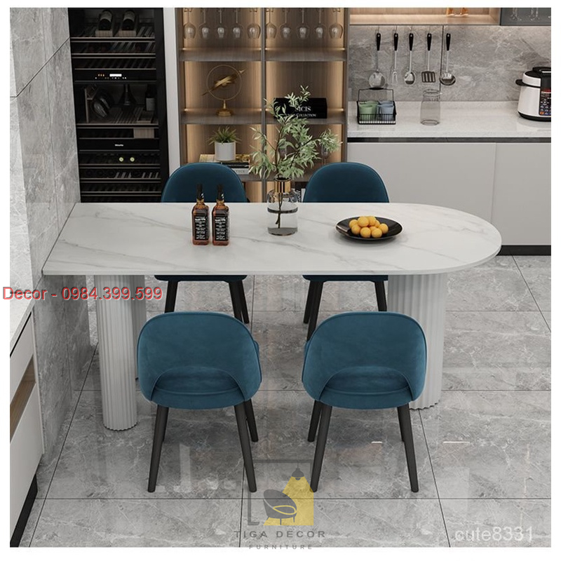 Bàn ăn, bàn làm việc decor, chân trụ sóng tròn. Bàn gỗ MDF phủ melamine, sơn trắng PU. Nhiều kích thước, bàn đẹp hot2023