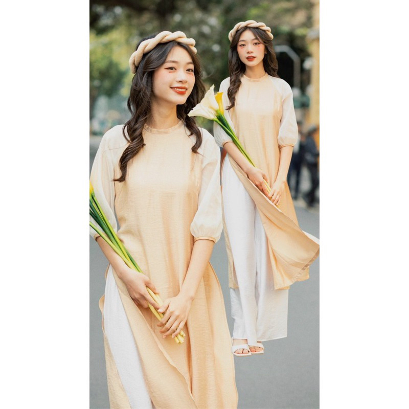 Áo dài cách tân dáng suông tay phối