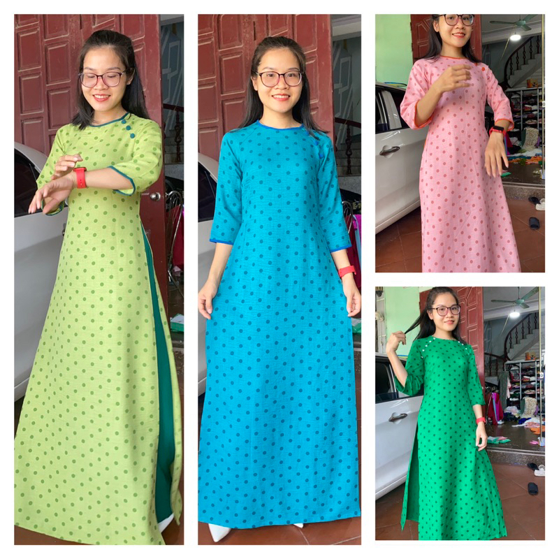 Áo dài đũi chấm bi mẫu mới