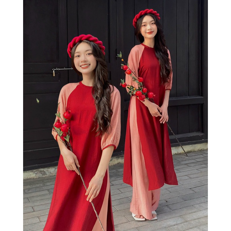 Áo dài cách tân dáng suông tay phối