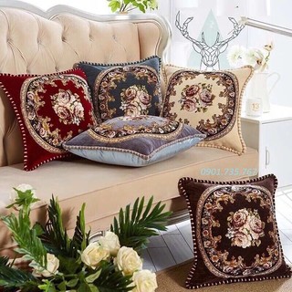 Vỏ gối vuông tựa vải gấm nhung 48cmx48cm, vỏ gối tựa lưng, vỏ gối ôm, vỏ gối vuông trang trí decor phong cách Tây Âu
