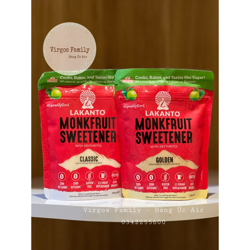 Đường ăn kiêng La hán quả Lakanto Monkfruit Sweetener 200g hàng Úc