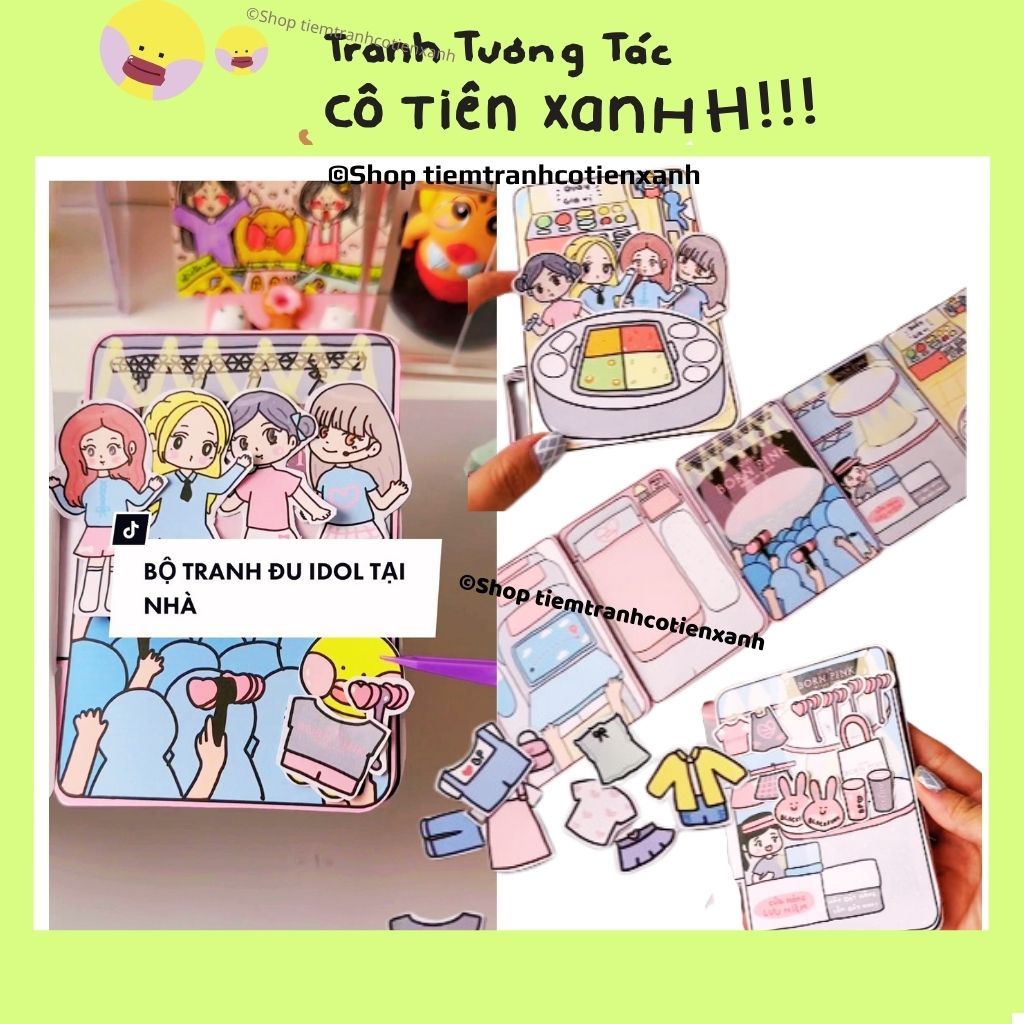ĐI ĐU IDOL Tranh Cô Tiên Xanh blackpink đồ chơi giấy thủ công giá rẻ,Búp bê giấy cho bé,Đồ chơi hottrend cắt dán Bé Tèo