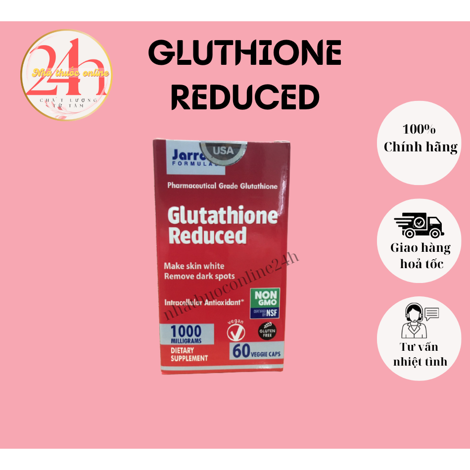 Viên uống trắng sáng da, mờ thâm nám Glutathione reduced 1000mg jarrow formulas chống oxi hoá hỗ trợ sức khoẻ- hộp 60V