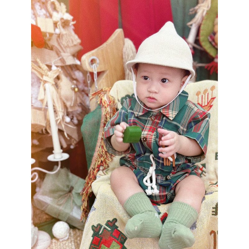 Romper sọc xanh hoạ tiết giáng sinh em bé Nanci