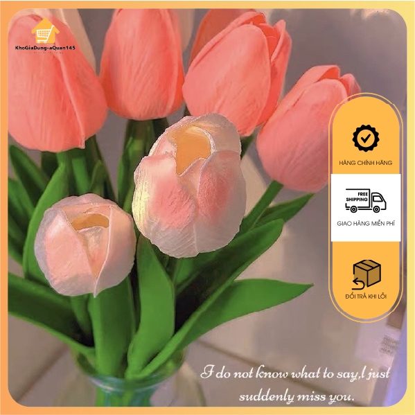 🌷 Hoa Tulip Giả Pu Cao Cấp 🌷 Decor Trang Trí Nhà Cửa Bằng Cao Su Non Có Cả Lá Xoắn & Lá Thẳng