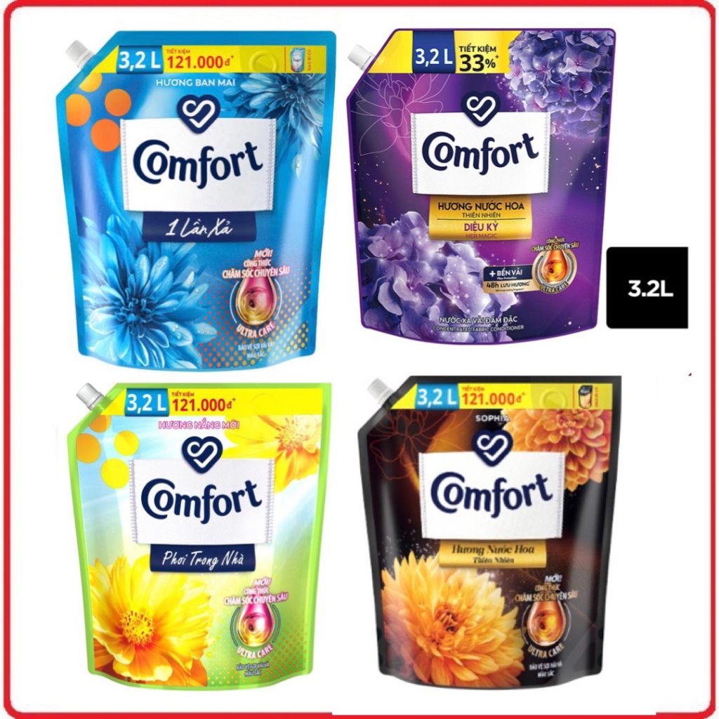Nước Xả Vải Comfort Hương Nước Hoa Thiên Nhiên Túi 3,2L