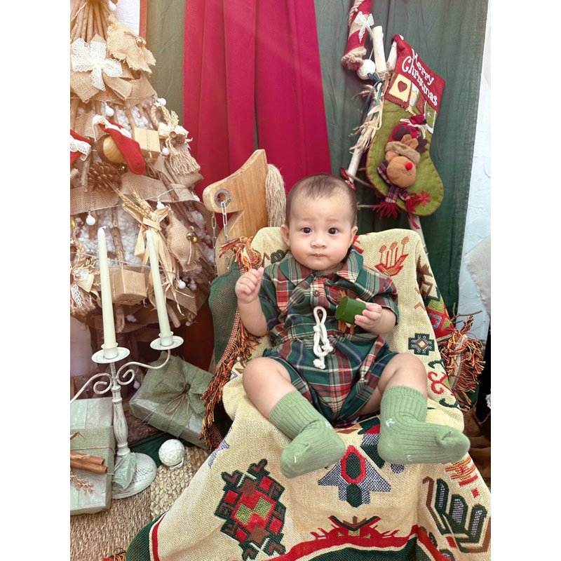 Romper sọc xanh hoạ tiết giáng sinh em bé Nanci