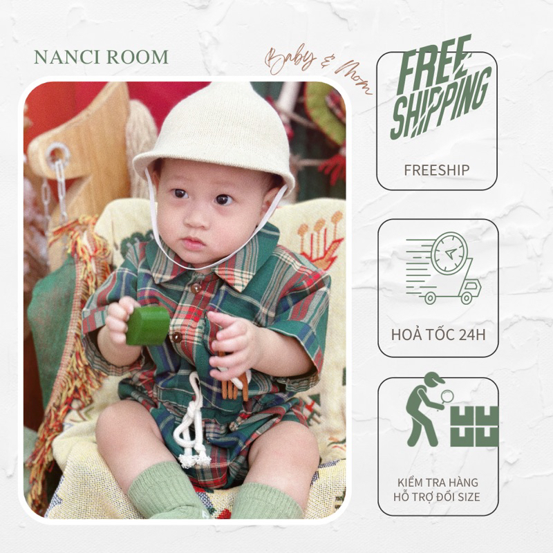 Romper sọc xanh hoạ tiết giáng sinh em bé Nanci