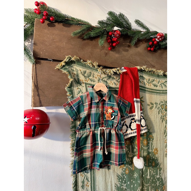 Romper sọc xanh hoạ tiết giáng sinh em bé Nanci