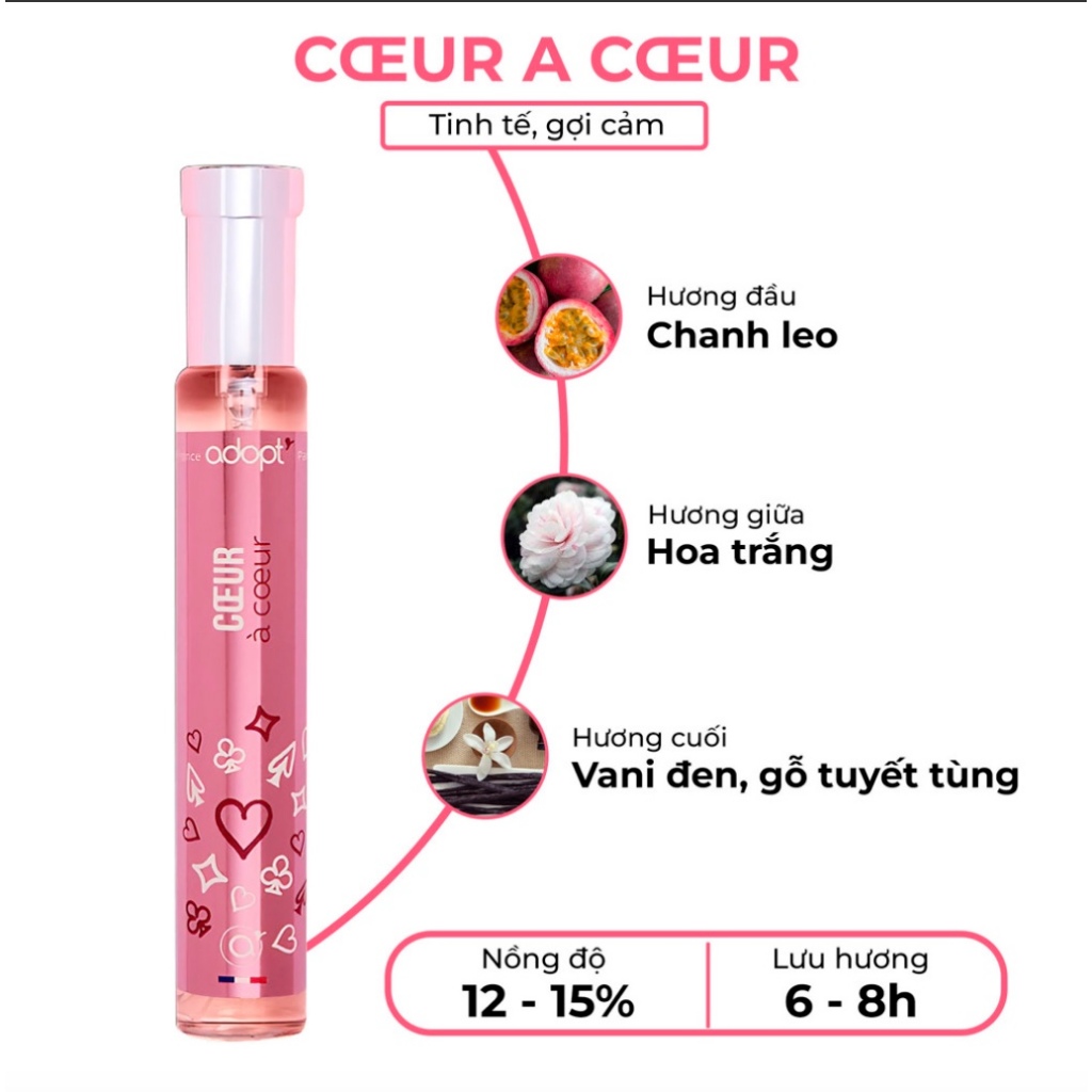 Nước hoa nữ Adopt' Coeur A'Coeur 10ml chính hãng Pháp lưu hương lâu tinh tế dịu dàng quyến rũ