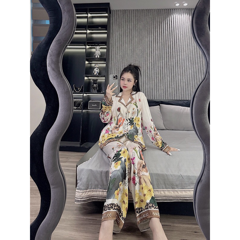 Pizama tay dài lụa Latin thoáng mát thiết kế phiên bản đặc biệt - Đồ ngủ cộc tay quần đùi.