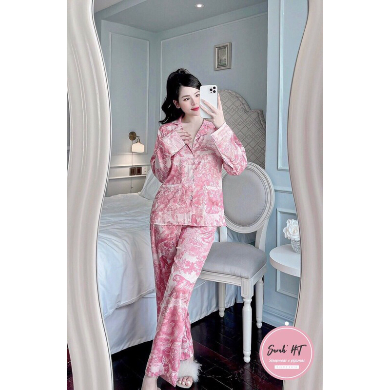 Pizama tay dài lụa Latin thoáng mát thiết kế phiên bản đặc biệt - Đồ ngủ cộc tay quần đùi.