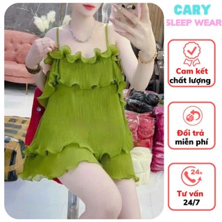 Set đồ nữ áo hai dây tầng bèo dập ly mix quần đùi chất voan chiffon CARY