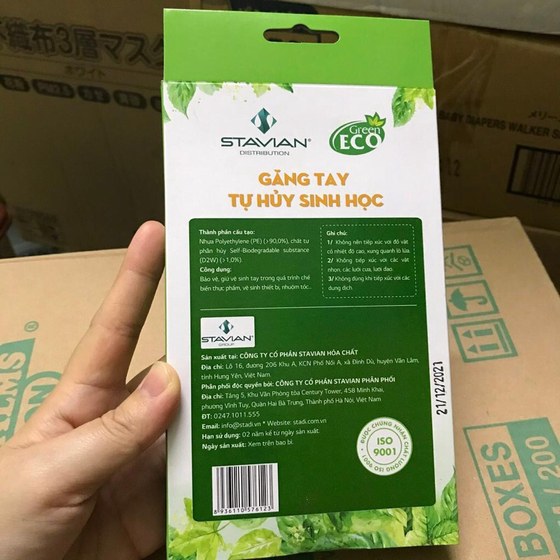 Găng Tay Tự Huỷ Sinh Học STAVIAN Green ECO Chĩnh Hãng