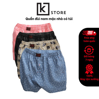 Quần Short nam cáo cấp mặc nhà, quần đùi nam có túi mặc ngủ chất liệu kate thoáng mát